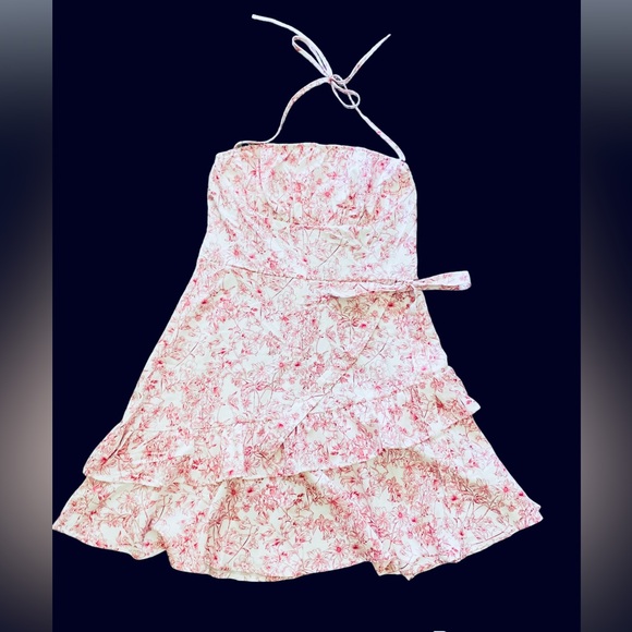 Floral Print Layered Ruffle Hem Halter Dress Sleeveless Dress Spring Summer NWOT - Picture 4 of 6